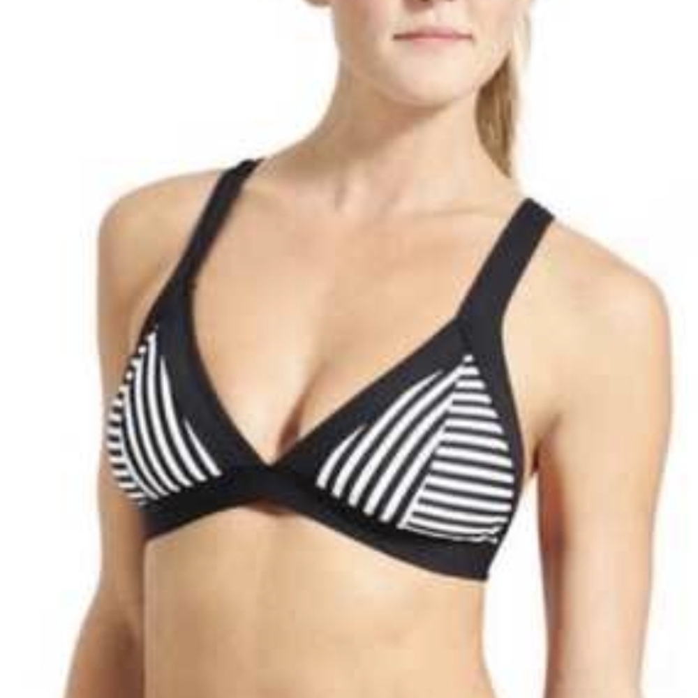 Athleta Women's M Black & White Striped Montauk Bikini Top EUC